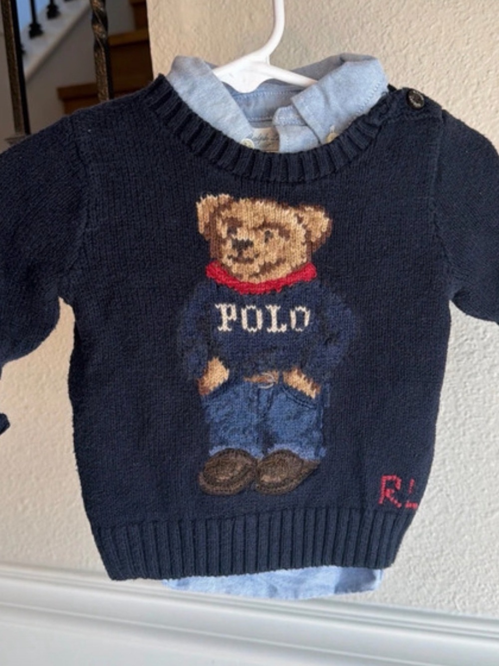 Polo by Ralph Lauren Navy Bear Knit Sweater with Red Accent